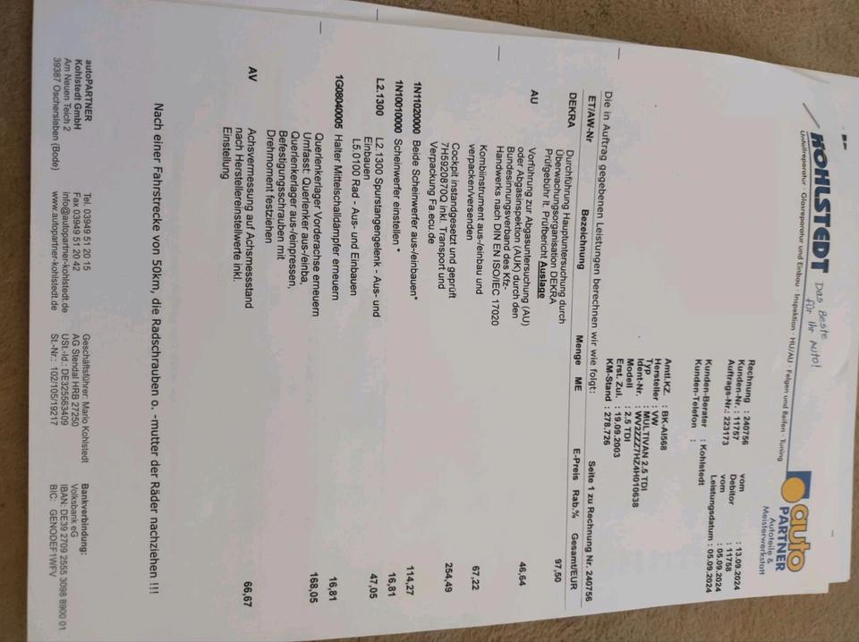 Дпомога з купівлі та пригону авто VW T5 Multivan пробіг: 294000 рік: September 2003 Diesel потужність:130 PS коробка: Manuell ціна: 3000 - Фото 14