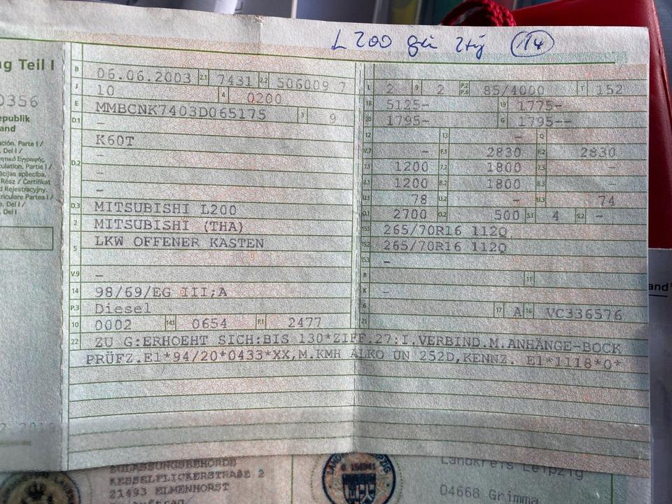 Mitsubishi L200 AHK пробіг: 139450 рік: Juni 2003 Diesel потужність:116 PS коробка: Manuell ціна: 4990 Grün - Фото 23