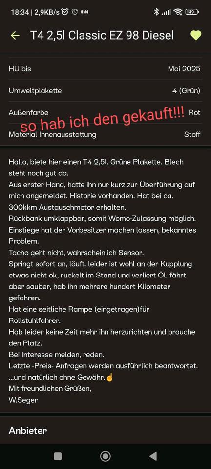 VW T4 Multivan Classic пробіг: 500000 рік: April 1998 Diesel потужність:102 PS коробка: Manuell ціна: 2000 - Фото 18